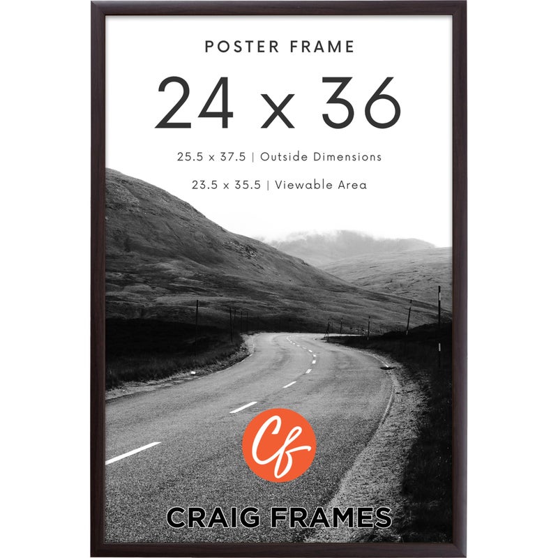 Craig Frames 24x36 Modern Dark Brown Poster Frame with Clear Plexiglass - Elegant Matte Walnut Finish for Wall Display - Image 1